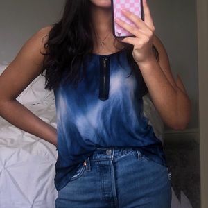 blue and white tie dye blouse